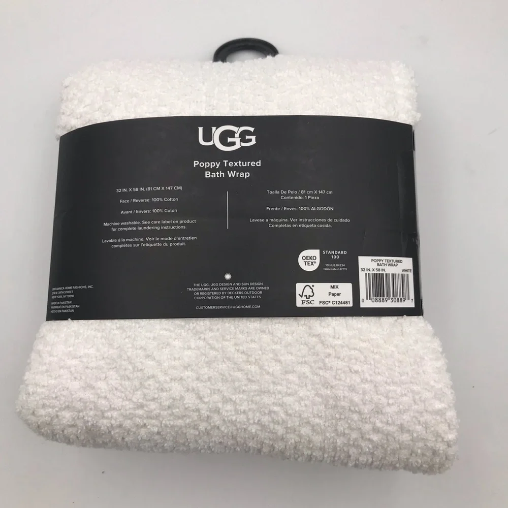 UGG White Poppy Textured Cotton Body Bath Wrap One Size Adjustable Width